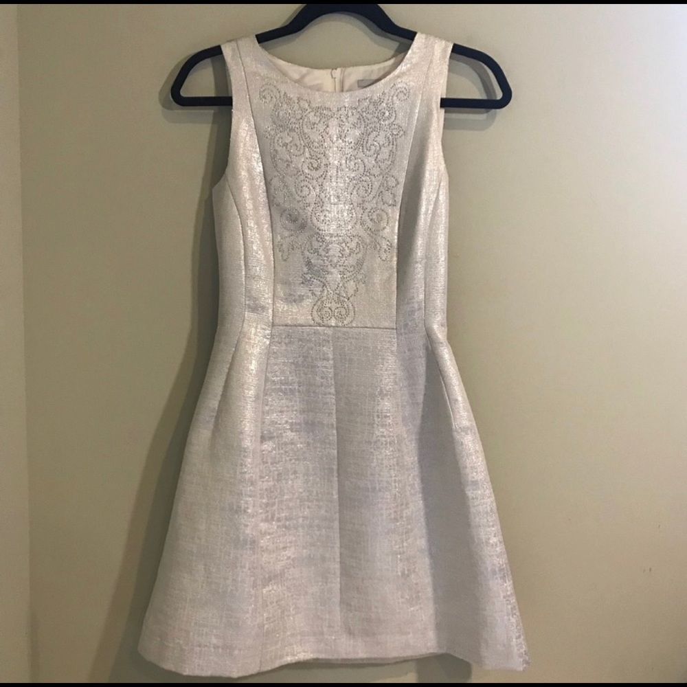 Embellished White Silver Metallic Dress